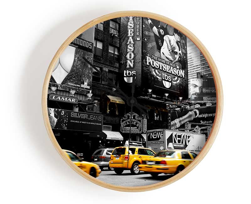 Nyc Broadway Cabs B n W Yellow Clock - Wallart-Direct UK