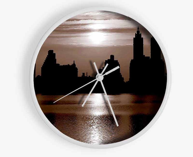 Nyc Brown Skyline Clock - Wallart-Direct UK