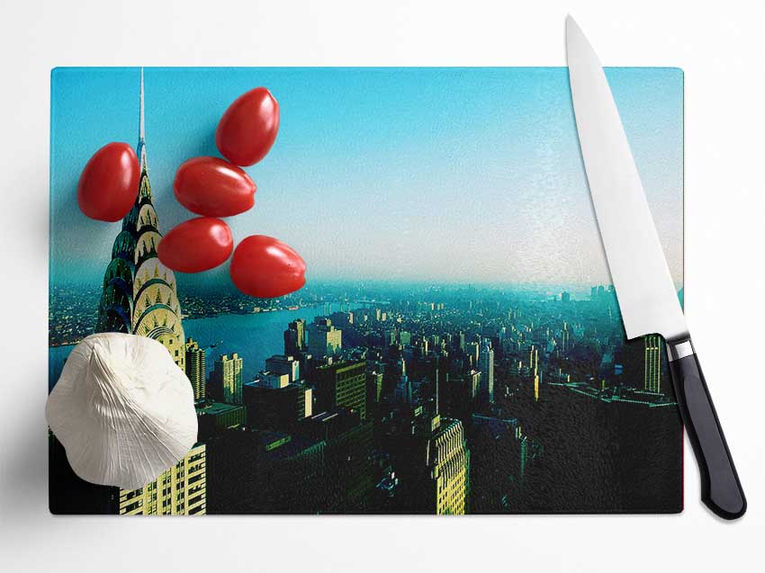 Nyc Empire State Blue Glass Chopping Board