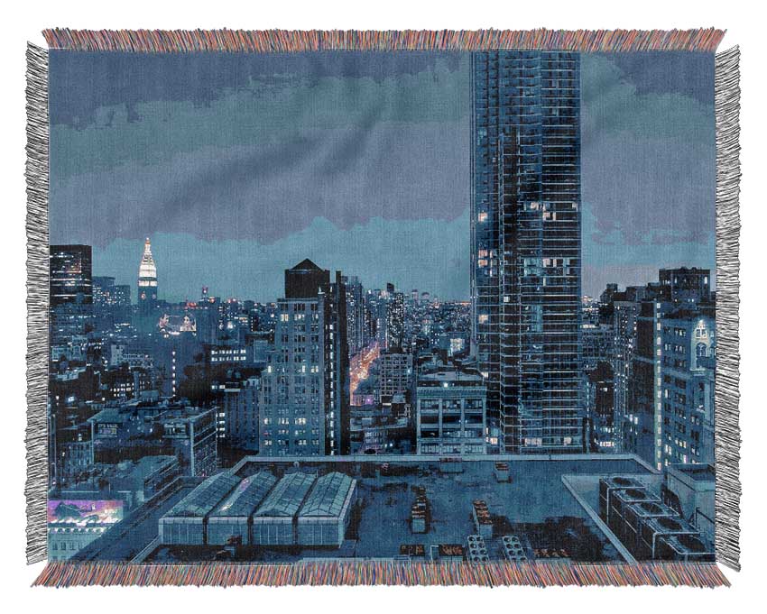 Nyc Empire State Building Afar Woven Blanket