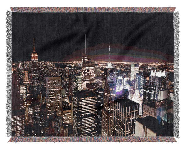 Nyc Empire State Building Red Glow Night Woven Blanket