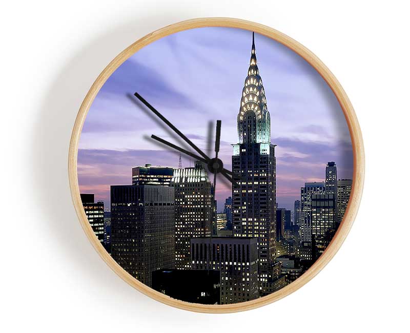 NYC Empire State Building Lilac Sky Clock - Wallart-Direct UK