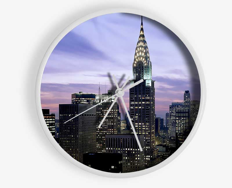 NYC Empire State Building Lilac Sky Clock - Wallart-Direct UK