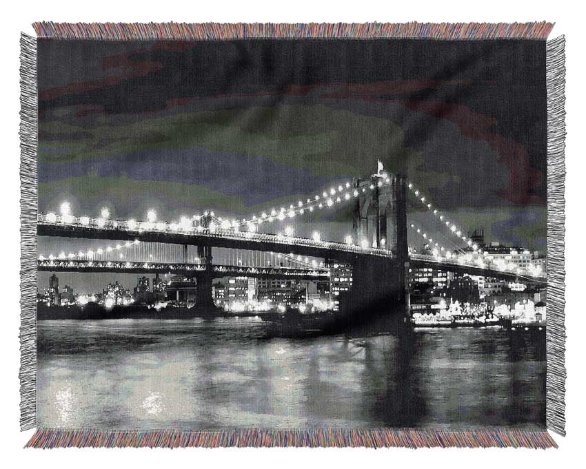 NYC Night Bridge B n W Woven Blanket