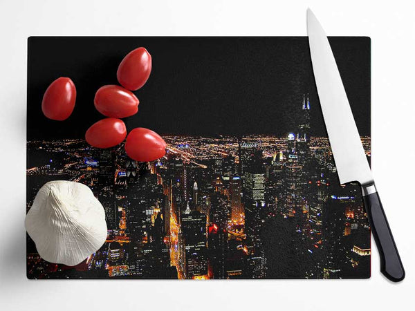 Nyc Night Lights Glass Chopping Board