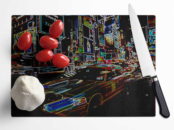 NYC Taxi Psychedelic Glass Chopping Board