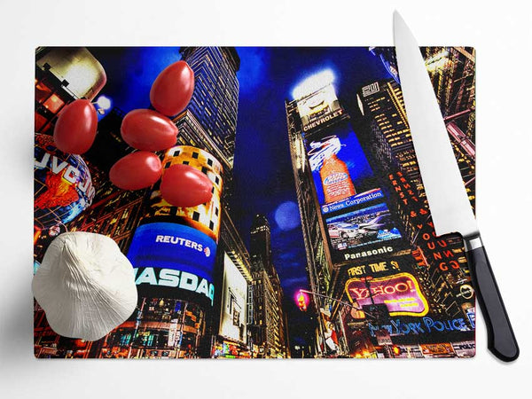 NYC Times Square Lights Glass Chopping Board