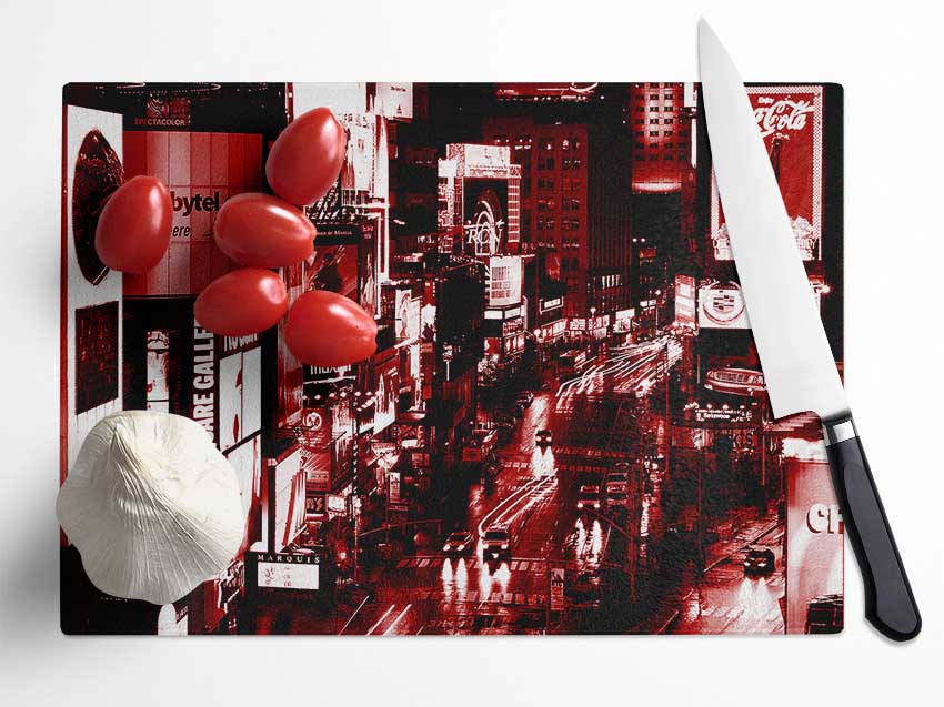 Nyc Times Square Red Glow Glass Chopping Board