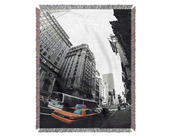 Nyc Yellow Cab On 5Th Avenue Woven Blanket