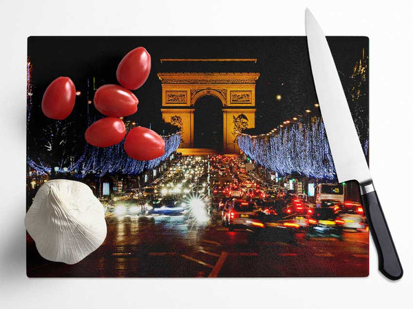 Paris Arc De Triomphe Night Lights Glass Chopping Board