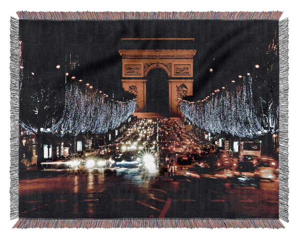 Paris Arc De Triomphe Night Lights Woven Blanket