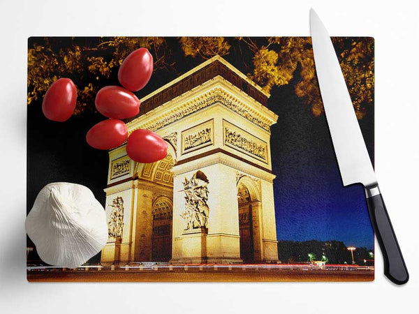 Paris Arc De Triomphe Night Glow Glass Chopping Board