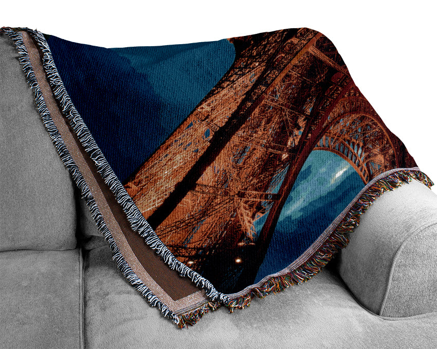 Paris At Night Eiffel Tower View From Below Woven Blanket