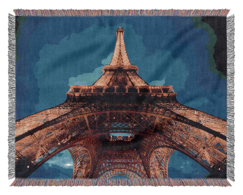 Paris At Night Eiffel Tower View From Below Woven Blanket