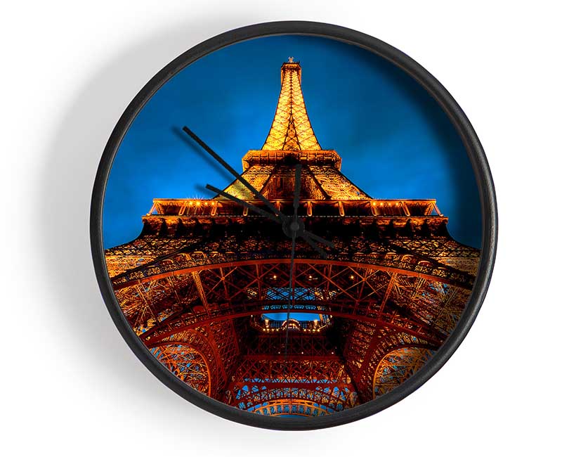 Paris At Night Eiffel Tower View From Below Clock - Wallart-Direct UK