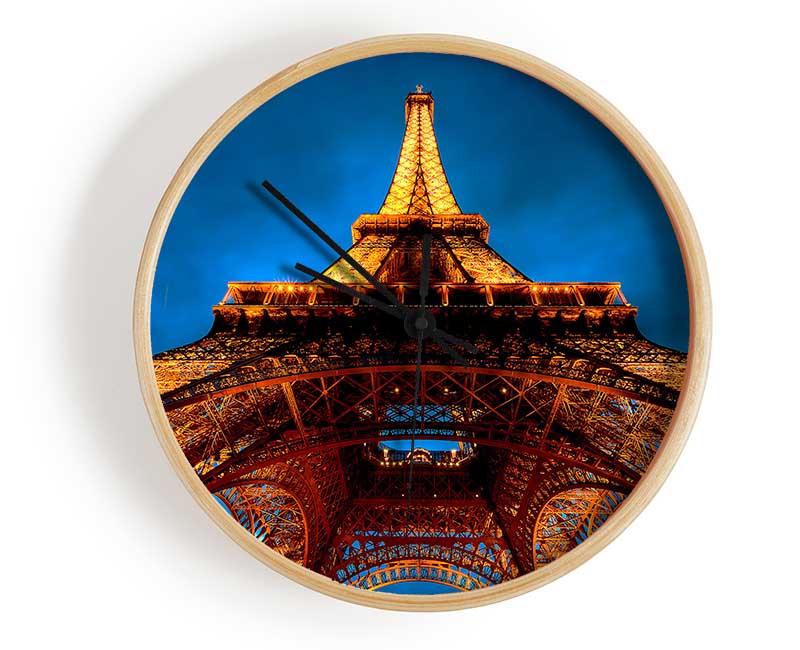 Paris At Night Eiffel Tower View From Below Clock - Wallart-Direct UK