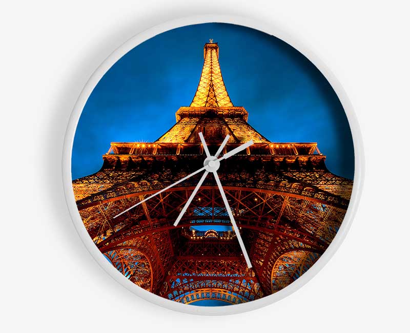 Paris At Night Eiffel Tower View From Below Clock - Wallart-Direct UK