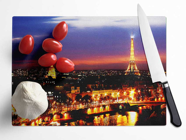 Paris City At Night Glass Chopping Board