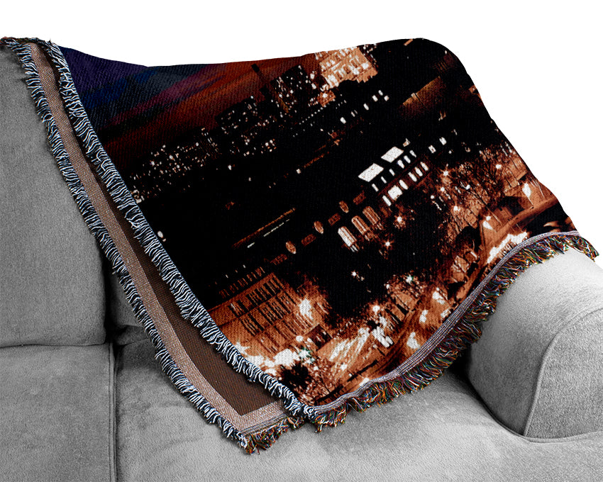 Paris City At Night Woven Blanket