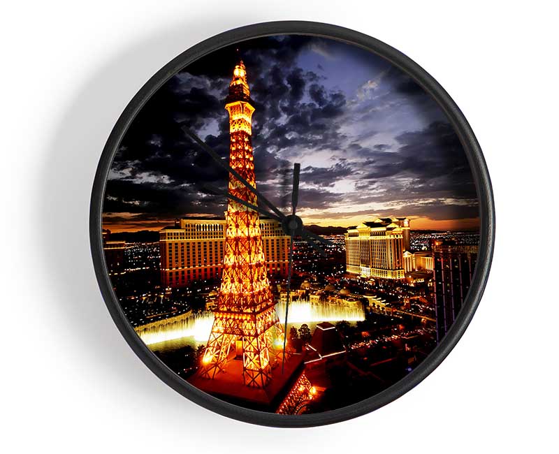 Paris Eiffel Tower Golden Night Glow Clock - Wallart-Direct UK