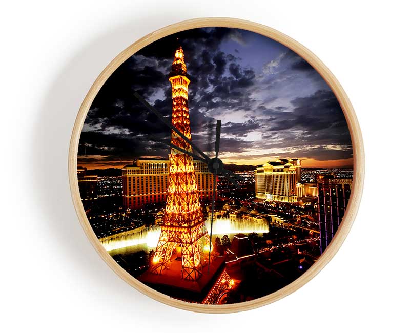 Paris Eiffel Tower Golden Night Glow Clock - Wallart-Direct UK