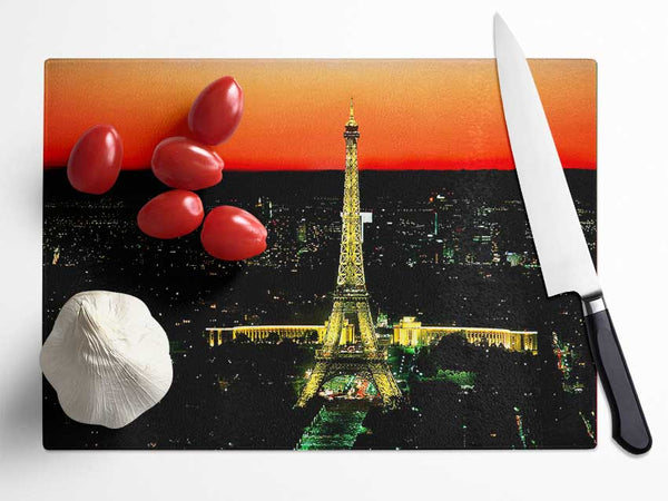 Paris Eiffel Tower Golden Nights Glass Chopping Board