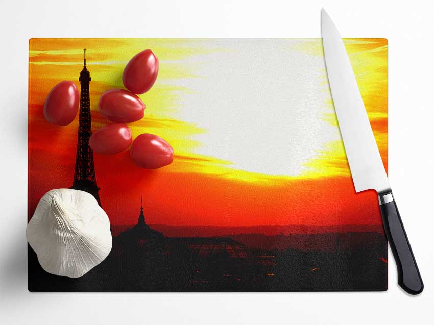 Paris Eiffel Tower Sun Blaze Glass Chopping Board