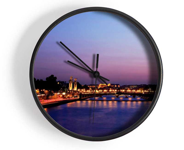 Paris Seine River At Night Clock - Wallart-Direct UK