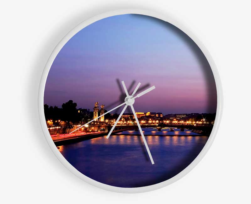 Paris Seine River At Night Clock - Wallart-Direct UK