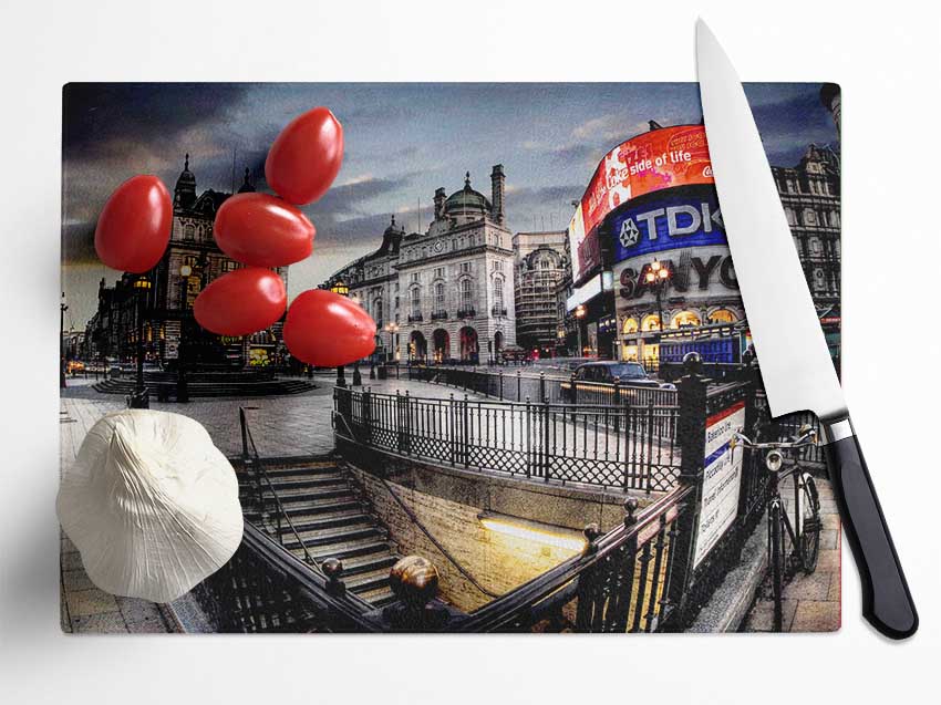 Piccadilly Circus London At Winter Glass Chopping Board