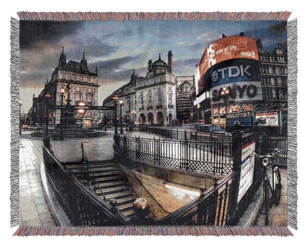 Piccadilly Circus London At Winter Woven Blanket