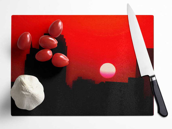 Red City Sundown Glass Chopping Board