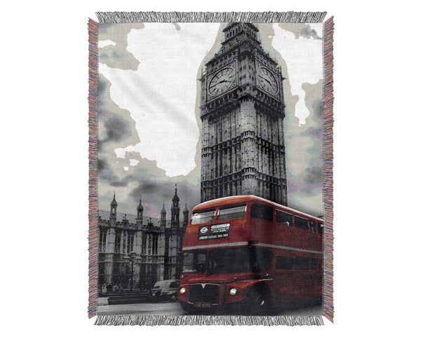 Red London Bus Big Ben B n W Woven Blanket