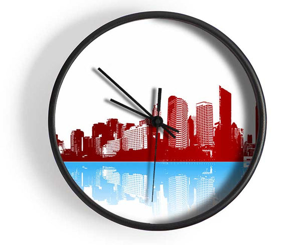 Red New York In Blue Reflections Clock - Wallart-Direct UK