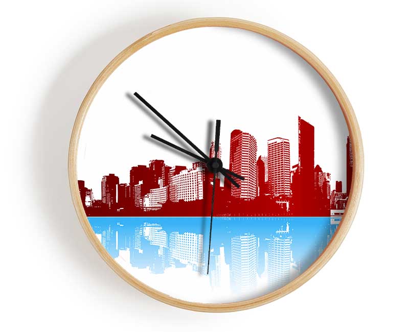 Red New York In Blue Reflections Clock - Wallart-Direct UK