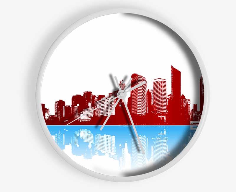 Red New York In Blue Reflections Clock - Wallart-Direct UK