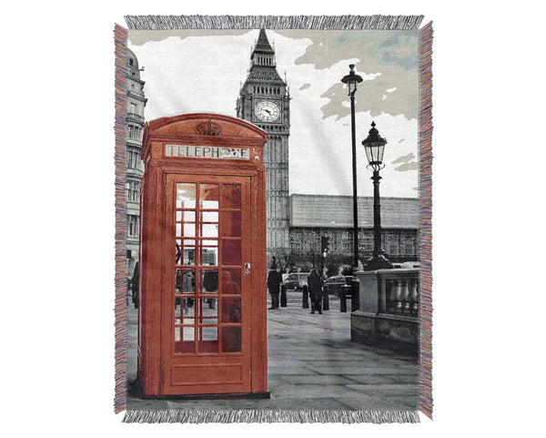 Red Phone Box Big Ben London Woven Blanket