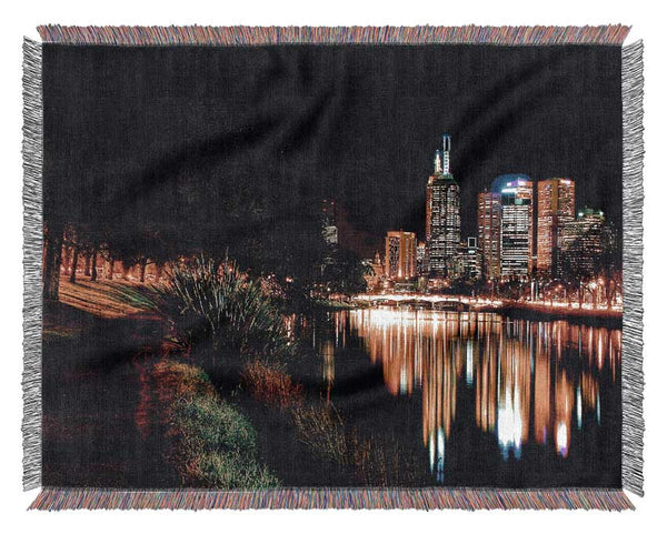 Reflections Of A City River Woven Blanket