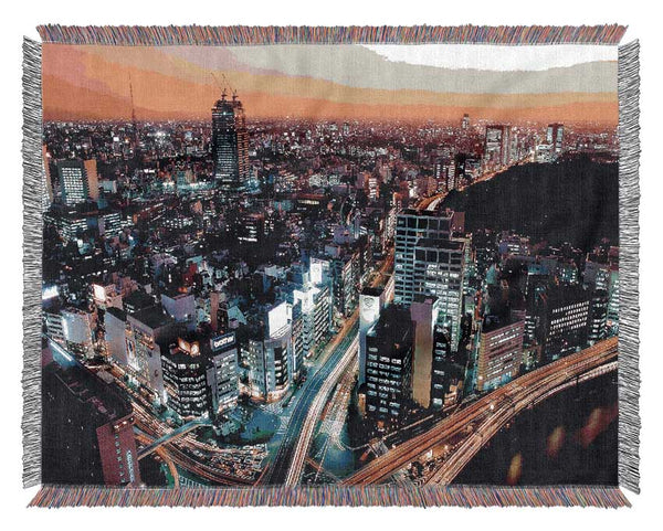 Rush Hour Through The City Woven Blanket