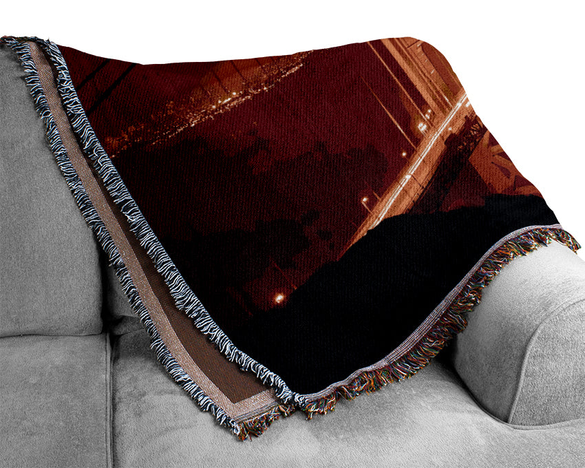 San Francisco Golden Gate Bridge Red Glow Woven Blanket