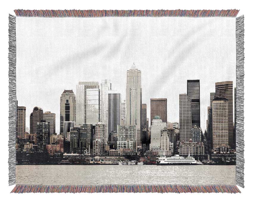 Seattle As Seen From Elliot Bay Woven Blanket