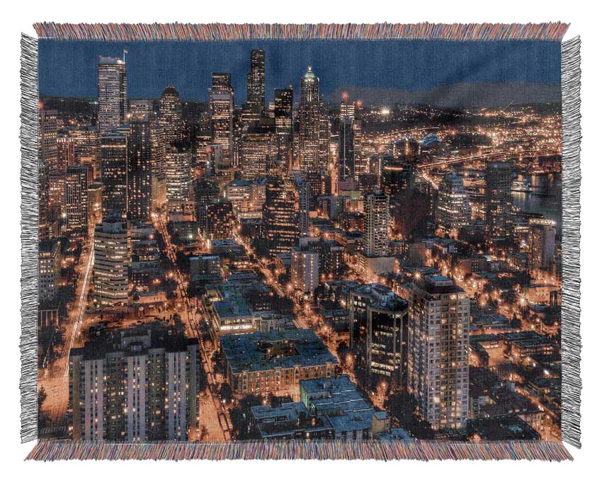 Seattle At Night From The Space Needle Woven Blanket