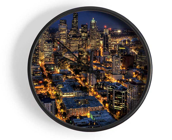 Seattle At Night From The Space Needle Clock - Wallart-Direct UK