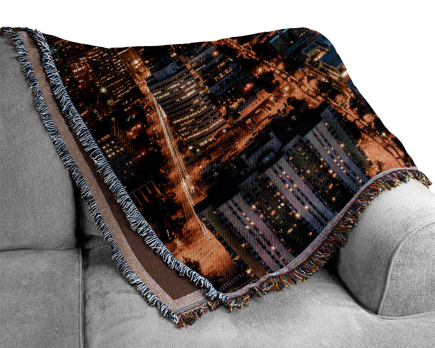 Seattle At Night From The Space Needle Woven Blanket