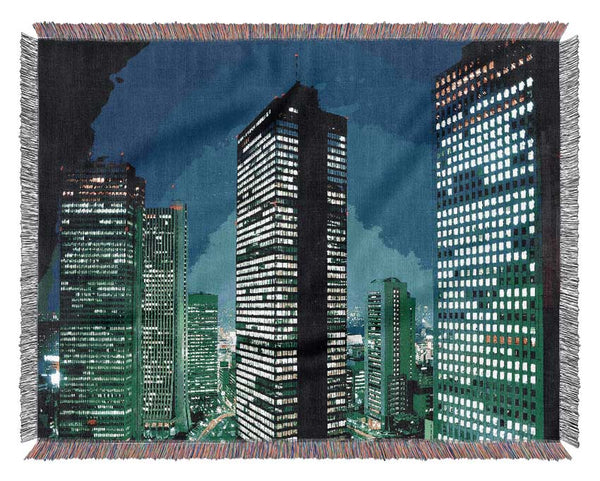 Skyscrapers Green Hue Woven Blanket