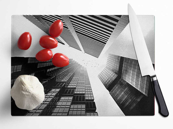 Skyscrapers In Black And White Glass Chopping Board