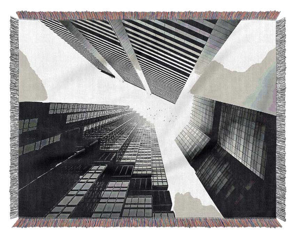 Skyscrapers In Black And White Woven Blanket