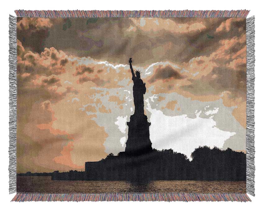 Statue Of Liberty United States Morning Rays Woven Blanket