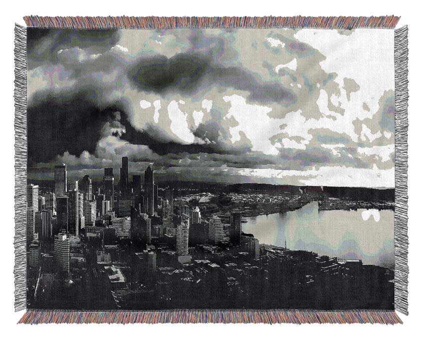 Storm Over City B n W Woven Blanket