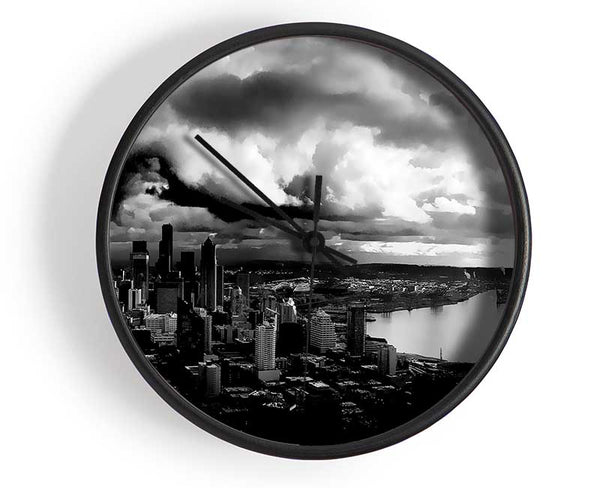 Storm Over City B n W Clock - Wallart-Direct UK